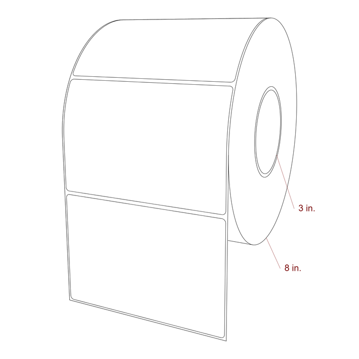 5.875 Inch x 3.875 Inch Rectangle Inkjet Label Roll - 3 Inch Core - 8 Inch Roll OD - 3D Perspective