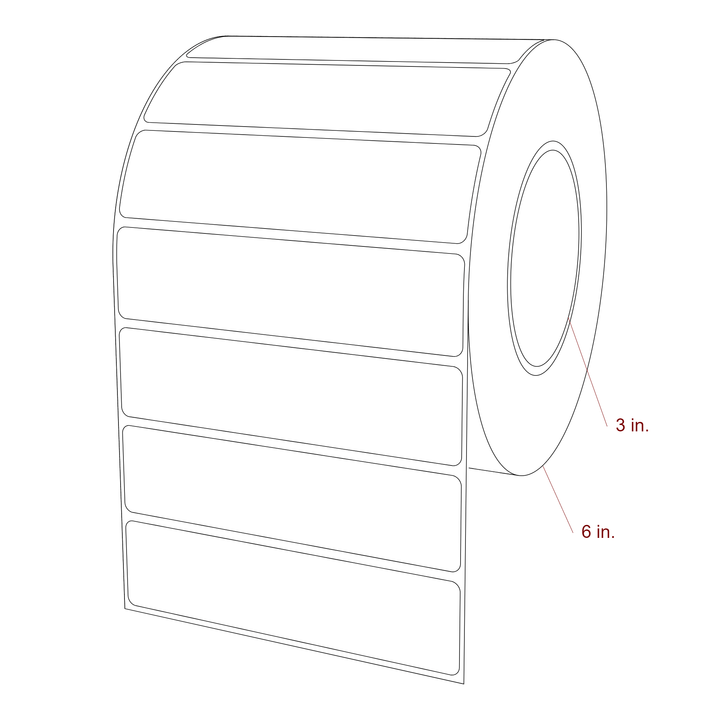 5 Inch x 1.25 Inch Rectangle Inkjet Label Roll - 3 Inch Core - 6 Inch Roll OD - 3D Perspective