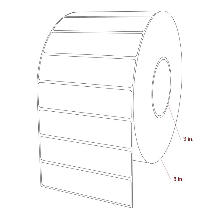 5 Inch x 1.25 Inch Rectangle Inkjet Label Roll - 3 Inch Core - 8 Inch Roll OD - 3D Perspective