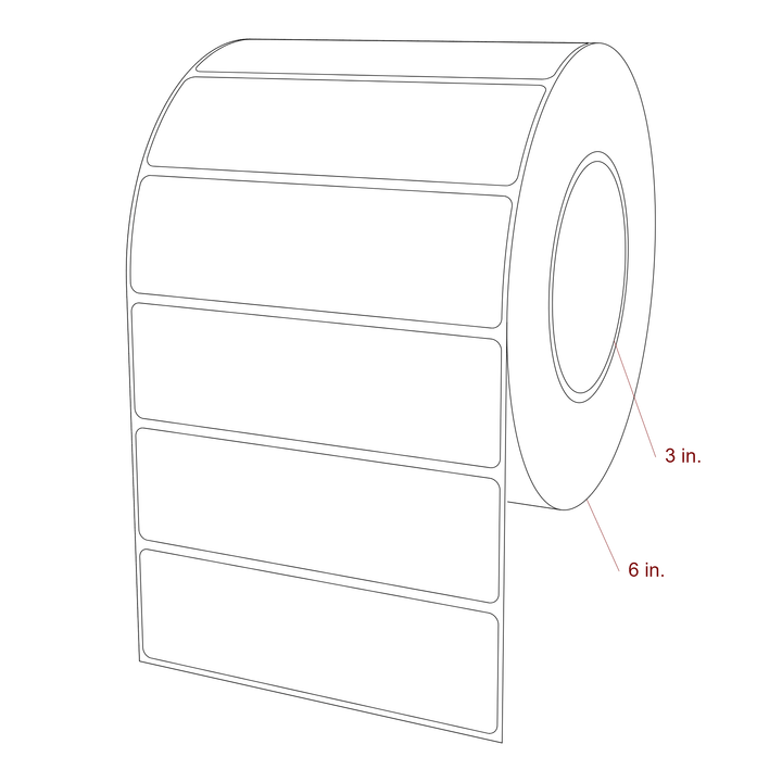 5 Inch x 1.5 Inch Rectangle Inkjet Label Roll - 3 Inch Core - 6 Inch Roll OD - 3D Perspective