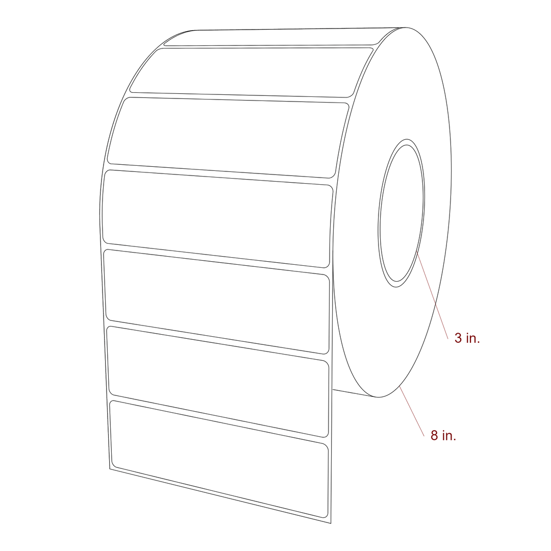 5 Inch x 1.5 Inch Rectangle Inkjet Label Roll - 3 Inch Core - 8 Inch Roll OD - 3D Perspective