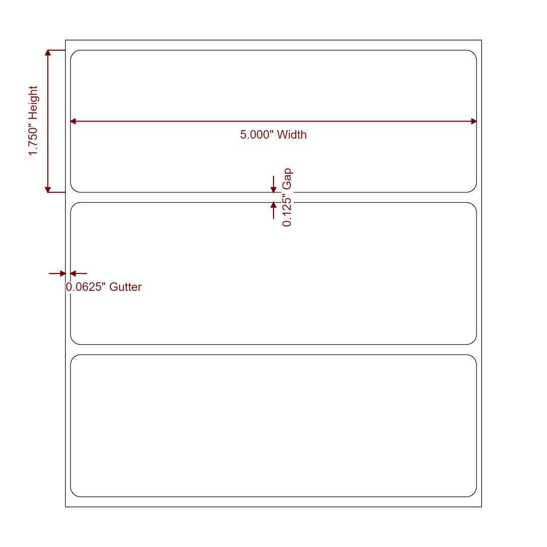 5 Inch x 1.75 Inch Rectangle Inkjet Label Roll - 2D Drawing