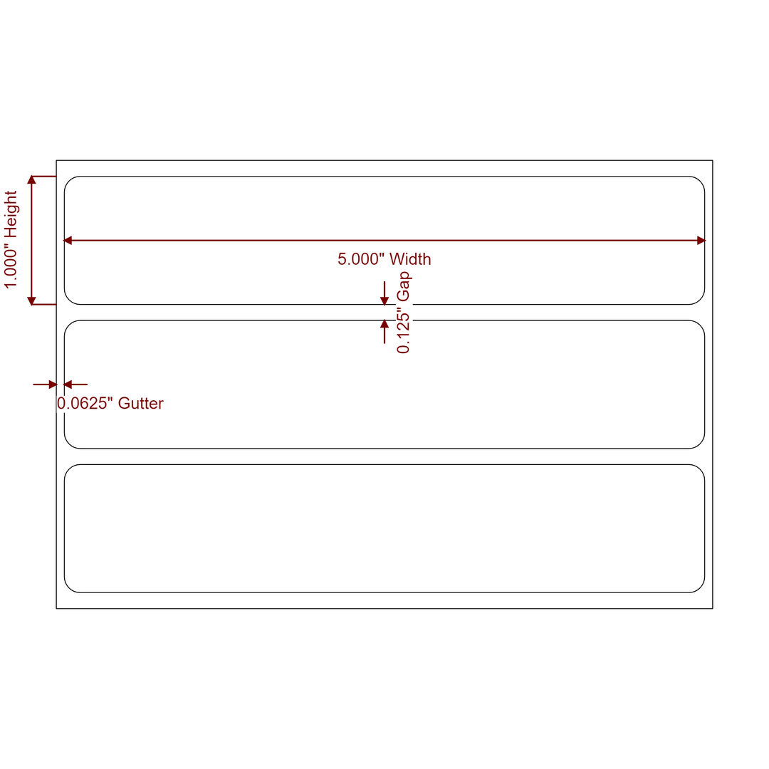 5 Inch x 1 Inch Rectangle Inkjet Label Roll - 2D Drawing