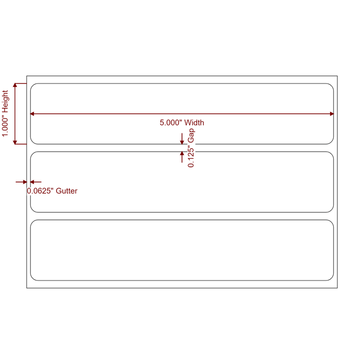 5 Inch x 1 Inch Rectangle Inkjet Label Roll - 2D Drawing