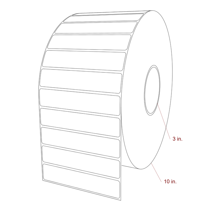 5 Inch x 1 Inch Rectangle Inkjet Label Roll - 3 Inch Core - 10 Inch Roll OD - 3D Perspective