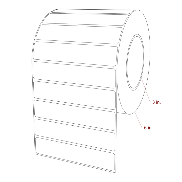 5 Inch x 1 Inch Rectangle Inkjet Label Roll - 3 Inch Core - 6 Inch Roll OD - 3D Perspective