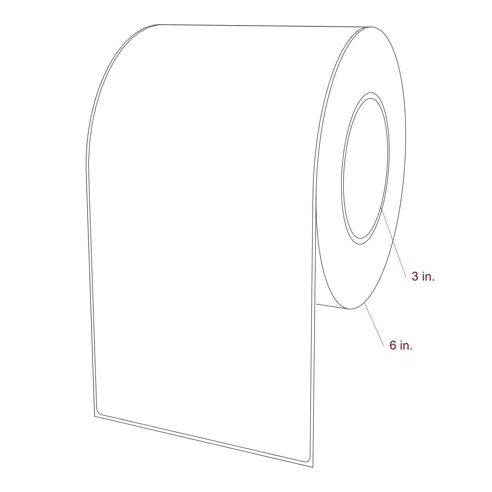 5 Inch x 10 Inch Rectangle Inkjet Label Roll - 3 Inch Core - 6 Inch Roll OD - 3D Perspective