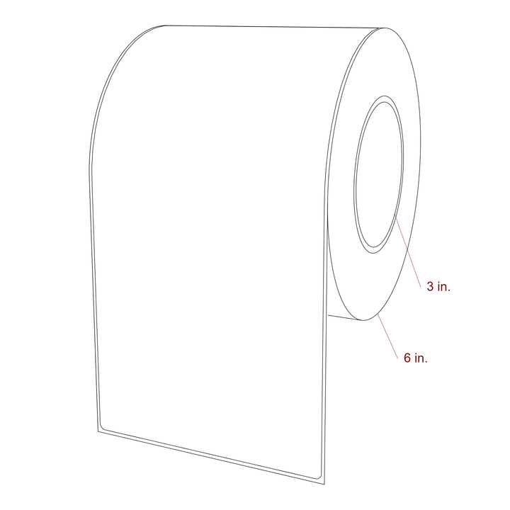 5 Inch x 10 Inch Rectangle Inkjet Label Roll - 3 Inch Core - 6 Inch Roll OD - 3D Perspective
