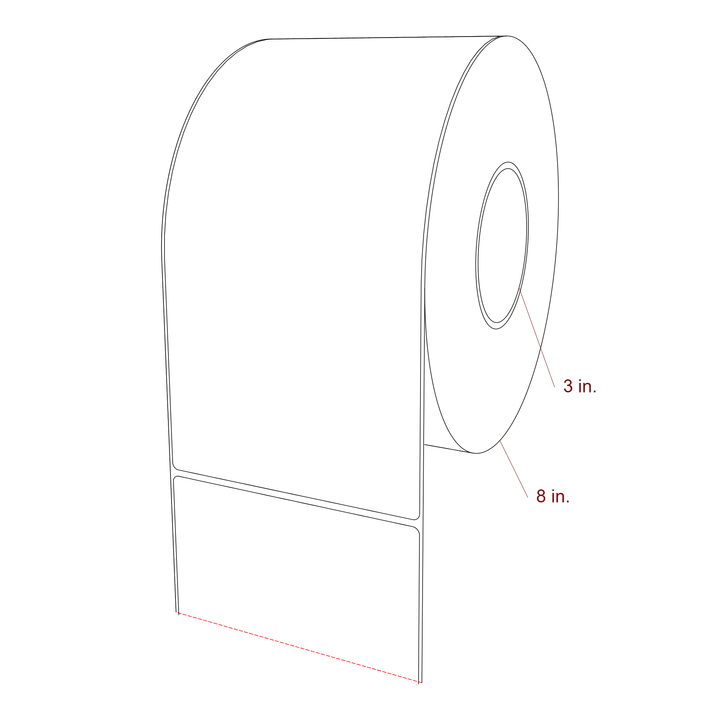 5 Inch x 10 Inch Rectangle Inkjet Label Roll - 3 Inch Core - 8 Inch Roll OD - 3D Perspective