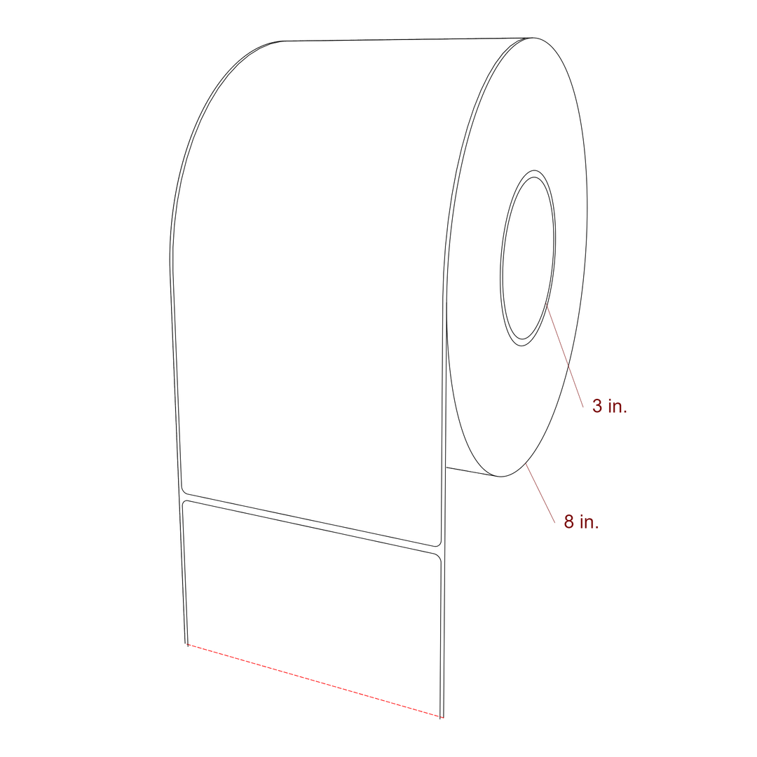 5 Inch x 10 Inch Rectangle Inkjet Label Roll | 0.063 in. Gutter - 3 Inch Core - 8 Inch Roll OD - 3D Perspective