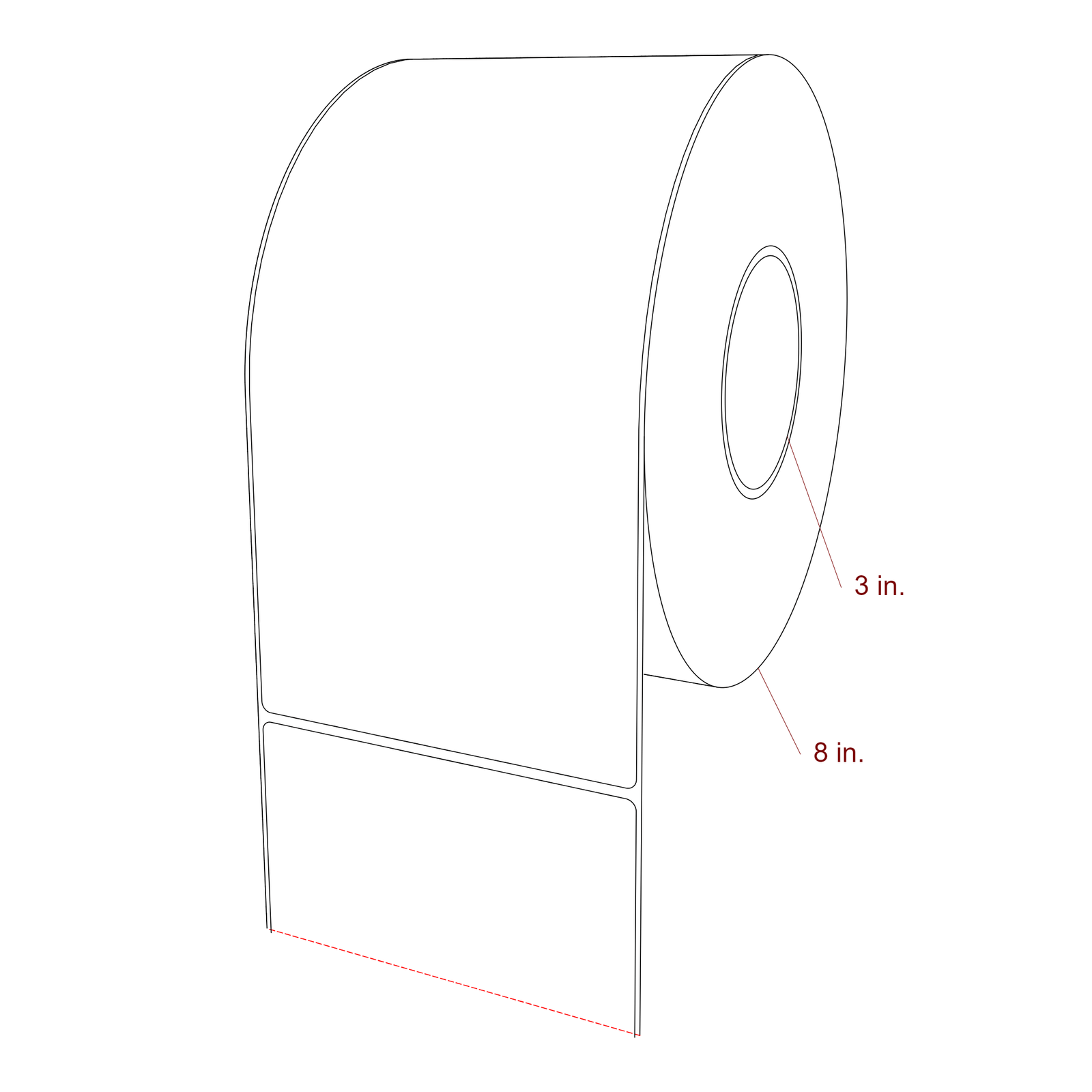 5 Inch x 10 Inch Rectangle Inkjet Label Roll | 0.063 in. Gutter - 3 Inch Core - 8 Inch Roll OD - 3D Perspective