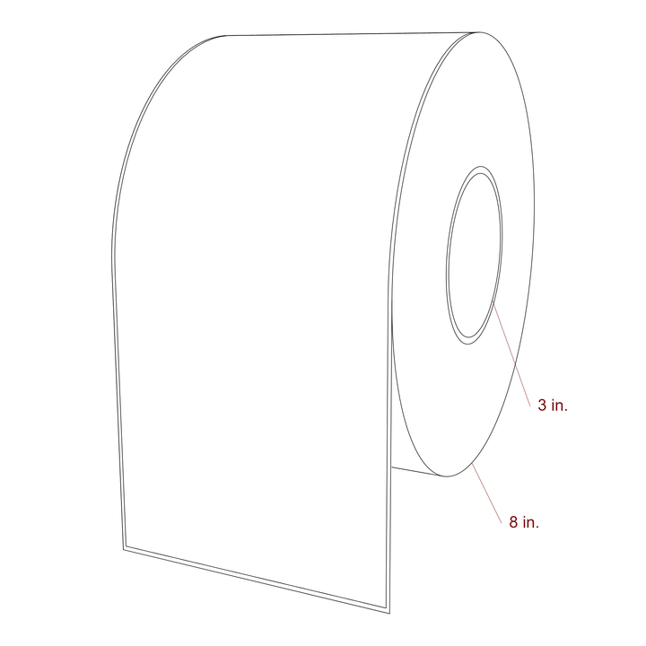 5 Inch x 11 Inch Rectangle Inkjet Label Roll - 3 Inch Core - 8 Inch Roll OD - 3D Perspective