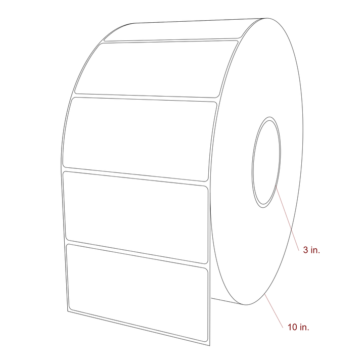 5 Inch x 2.25 Inch Rectangle Inkjet Label Roll - 3 Inch Core - 10 Inch Roll OD - 3D Perspective