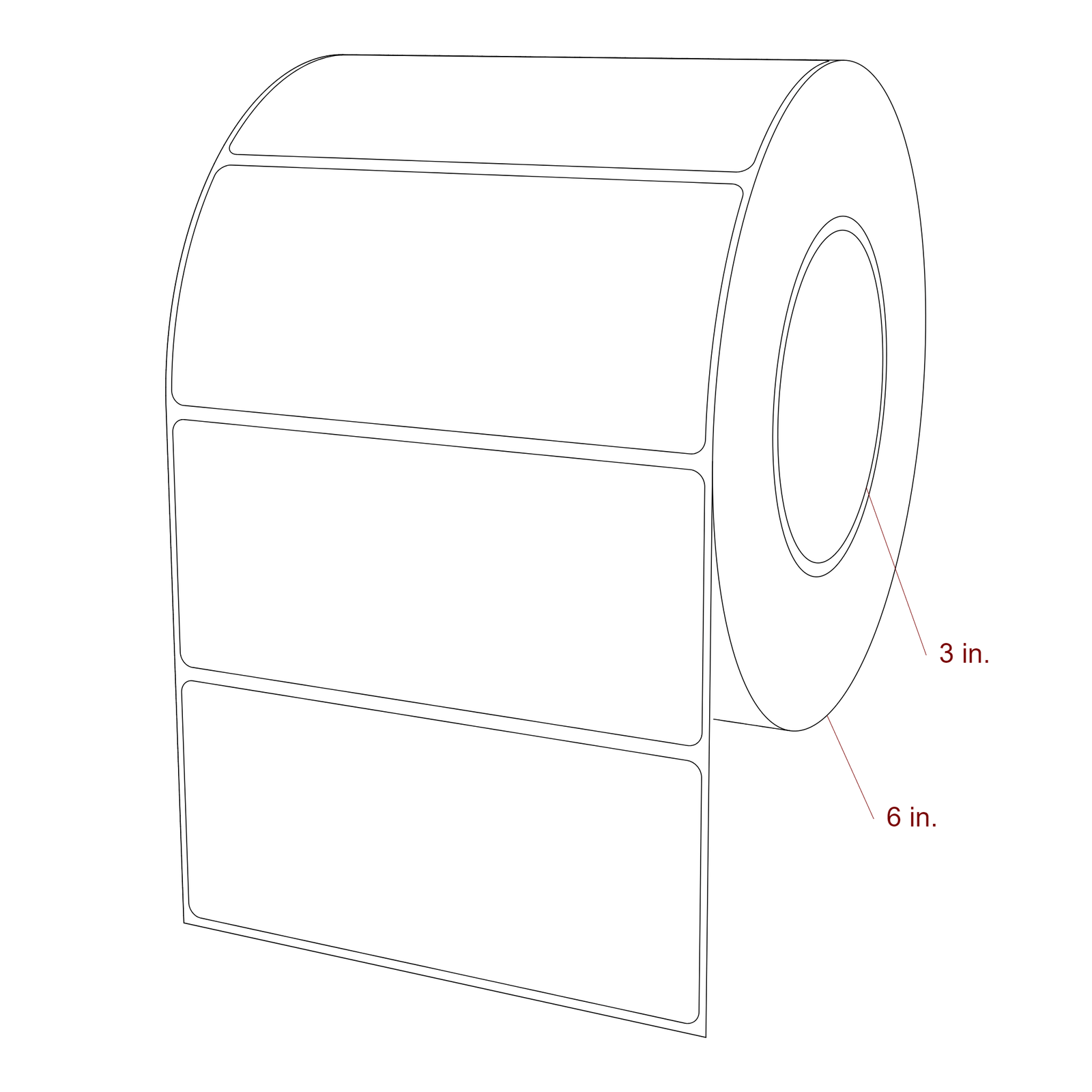 5 Inch x 2.25 Inch Rectangle Inkjet Label Roll - 3 Inch Core - 6 Inch Roll OD - 3D Perspective