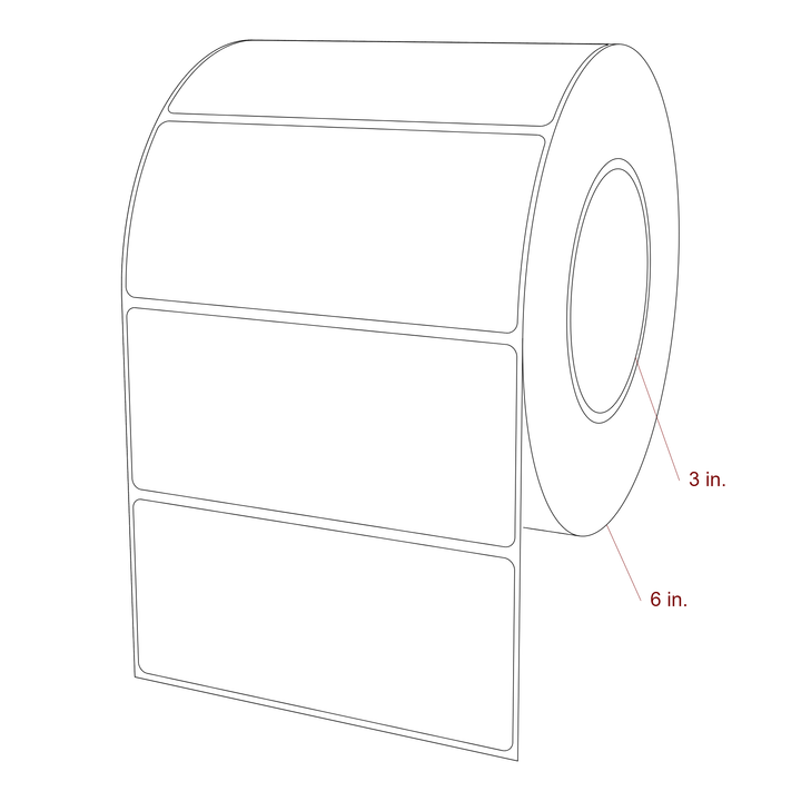 5 Inch x 2.25 Inch Rectangle Inkjet Label Roll - 3 Inch Core - 6 Inch Roll OD - 3D Perspective