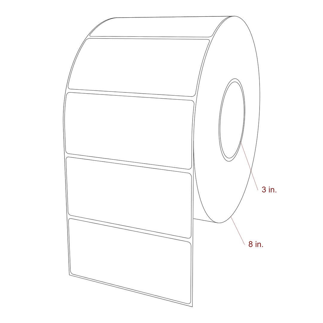 5 Inch x 2.25 Inch Rectangle Inkjet Label Roll - 3 Inch Core - 8 Inch Roll OD - 3D Perspective