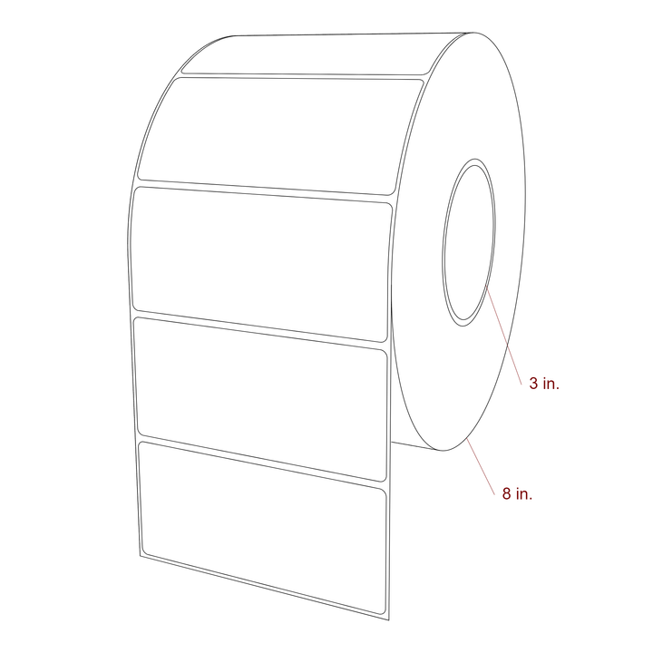 5 Inch x 2.25 Inch Rectangle Inkjet Label Roll - 3 Inch Core - 8 Inch Roll OD - 3D Perspective