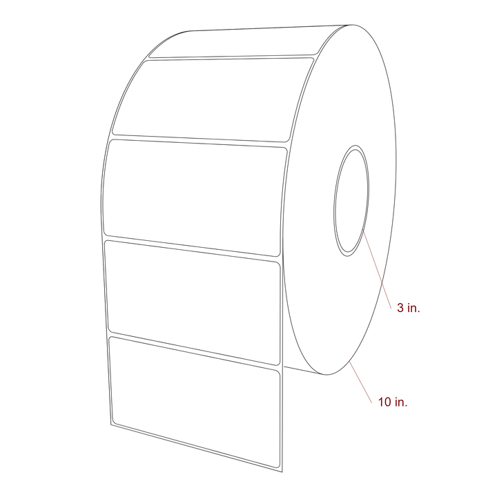 5 Inch x 2.5 Inch Rectangle Inkjet Label Roll - 3 Inch Core - 10 Inch Roll OD - 3D Perspective