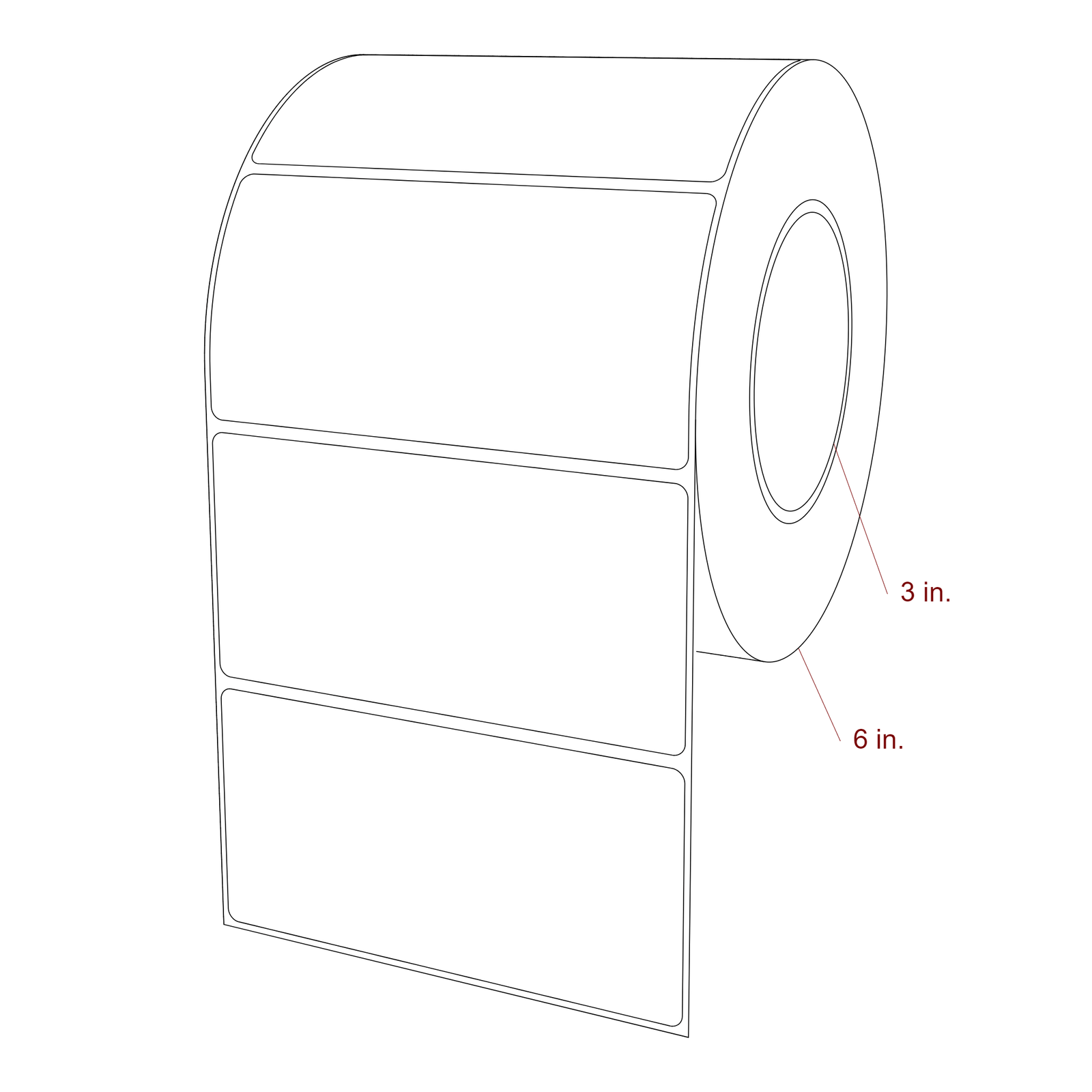 5 Inch x 2.5 Inch Rectangle Inkjet Label Roll - 3 Inch Core - 6 Inch Roll OD - 3D Perspective