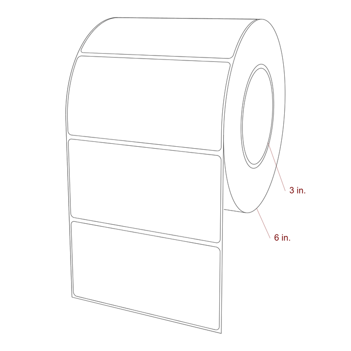 5 Inch x 2.5 Inch Rectangle Inkjet Label Roll - 3 Inch Core - 6 Inch Roll OD - 3D Perspective