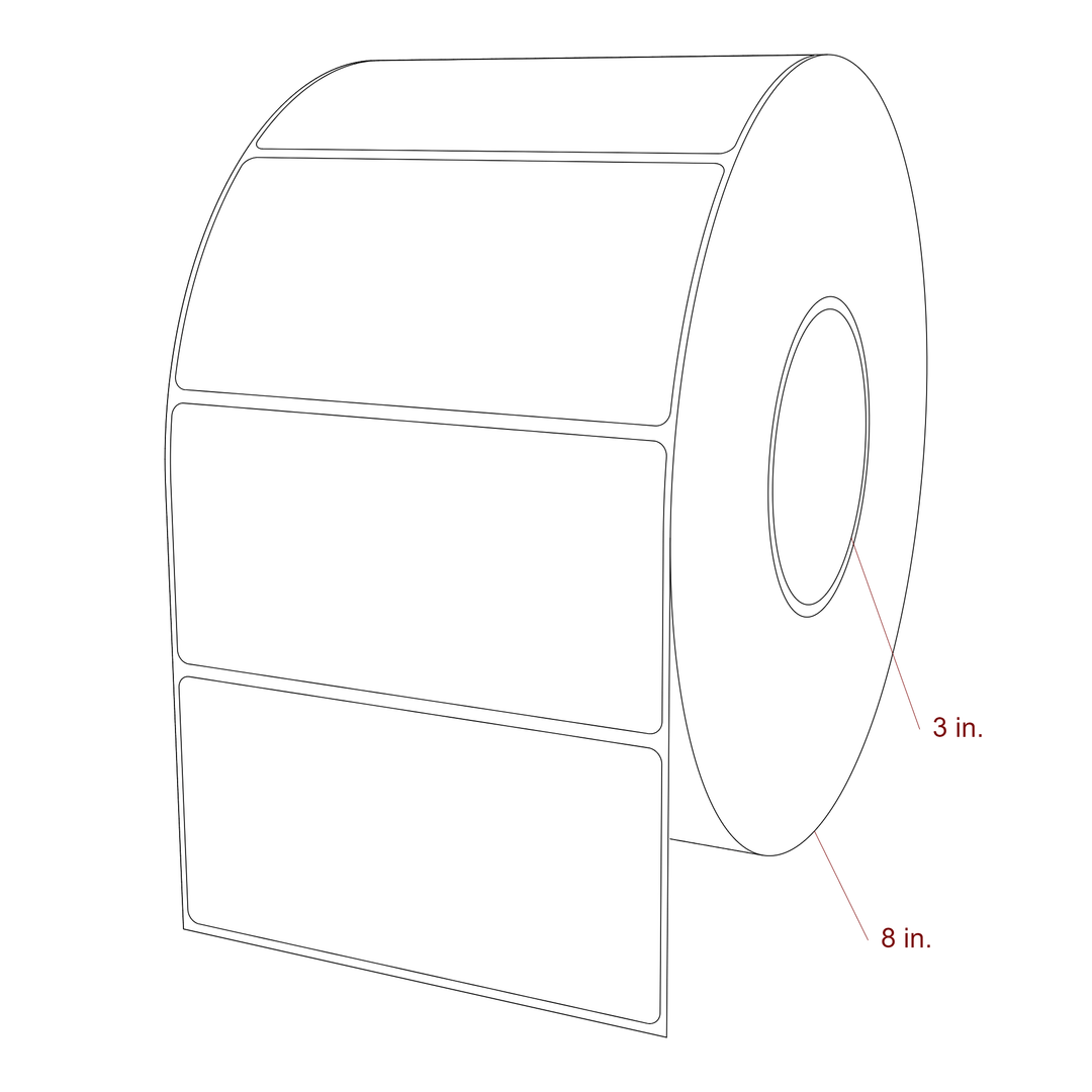 5 Inch x 2.5 Inch Rectangle Inkjet Label Roll - 3 Inch Core - 8 Inch Roll OD - 3D Perspective