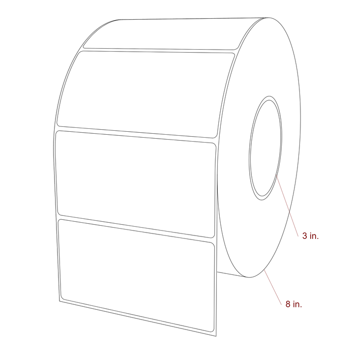 5 Inch x 2.5 Inch Rectangle Inkjet Label Roll - 3 Inch Core - 8 Inch Roll OD - 3D Perspective