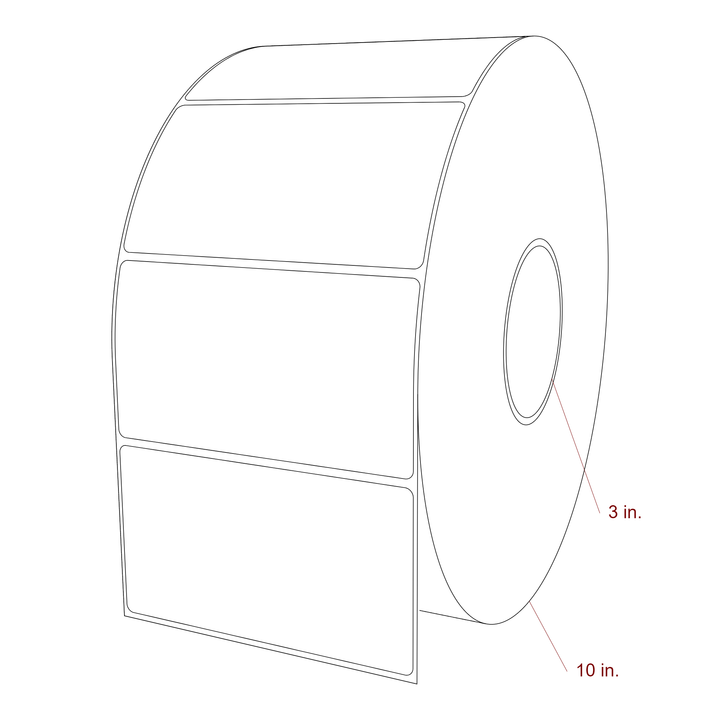 5 Inch x 2.75 Inch Rectangle Inkjet Label Roll - 3 Inch Core - 10 Inch Roll OD - 3D Perspective