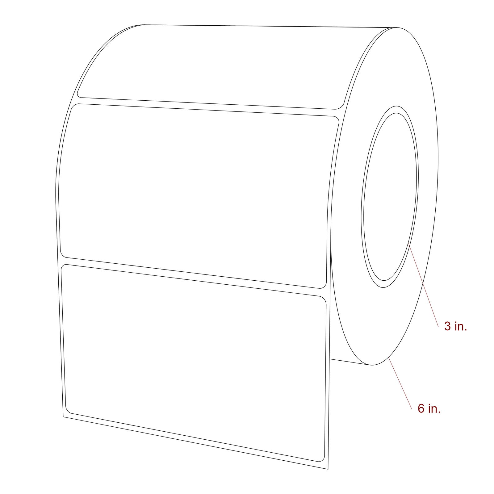 5 Inch x 2.75 Inch Rectangle Inkjet Label Roll - 3 Inch Core - 6 Inch Roll OD - 3D Perspective