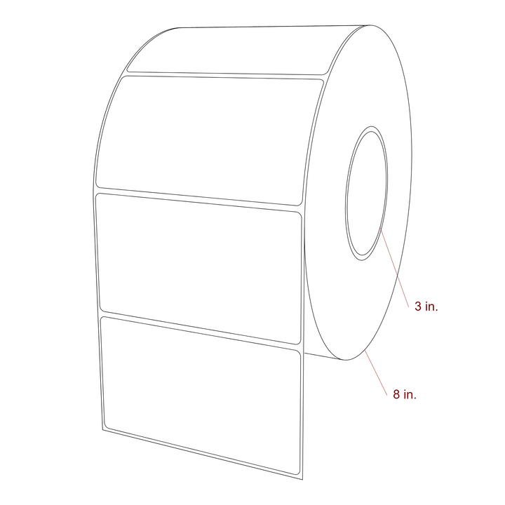 5 Inch x 2.75 Inch Rectangle Inkjet Label Roll - 3 Inch Core - 8 Inch Roll OD - 3D Perspective