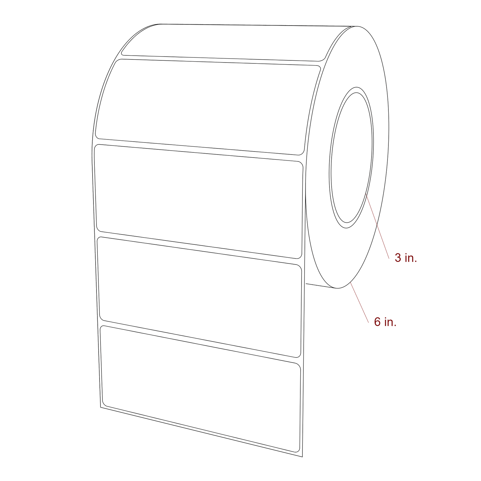 5 Inch x 2 Inch Rectangle Inkjet Label Roll - 3 Inch Core - 6 Inch Roll OD - 3D Perspective