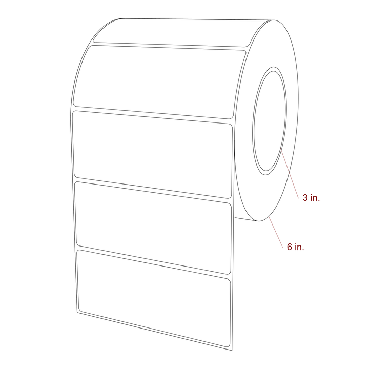 5 Inch x 2 Inch Rectangle Inkjet Label Roll - 3 Inch Core - 6 Inch Roll OD - 3D Perspective