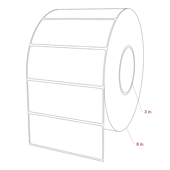 5 Inch x 2 Inch Rectangle Inkjet Label Roll - 3 Inch Core - 8 Inch Roll OD - 3D Perspective