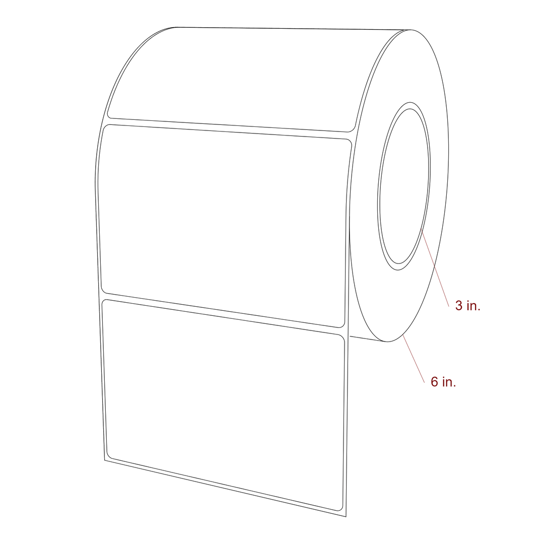 5 Inch x 3.25 Inch Rectangle Inkjet Label Roll - 3 Inch Core - 6 Inch Roll OD - 3D Perspective