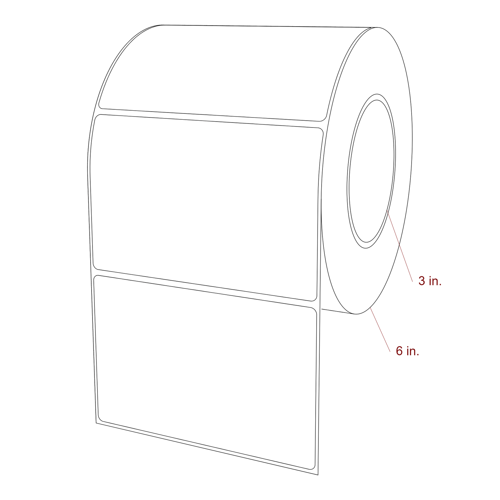 5 Inch x 3.25 Inch Rectangle Inkjet Label Roll - 3 Inch Core - 6 Inch Roll OD - 3D Perspective