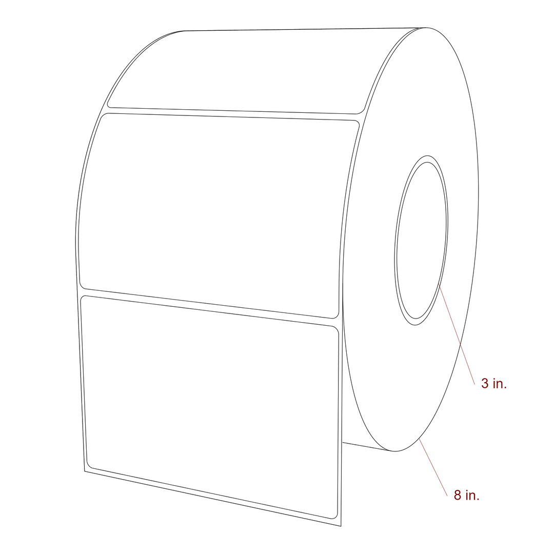5 Inch x 3.25 Inch Rectangle Inkjet Label Roll - 3 Inch Core - 8 Inch Roll OD - 3D Perspective