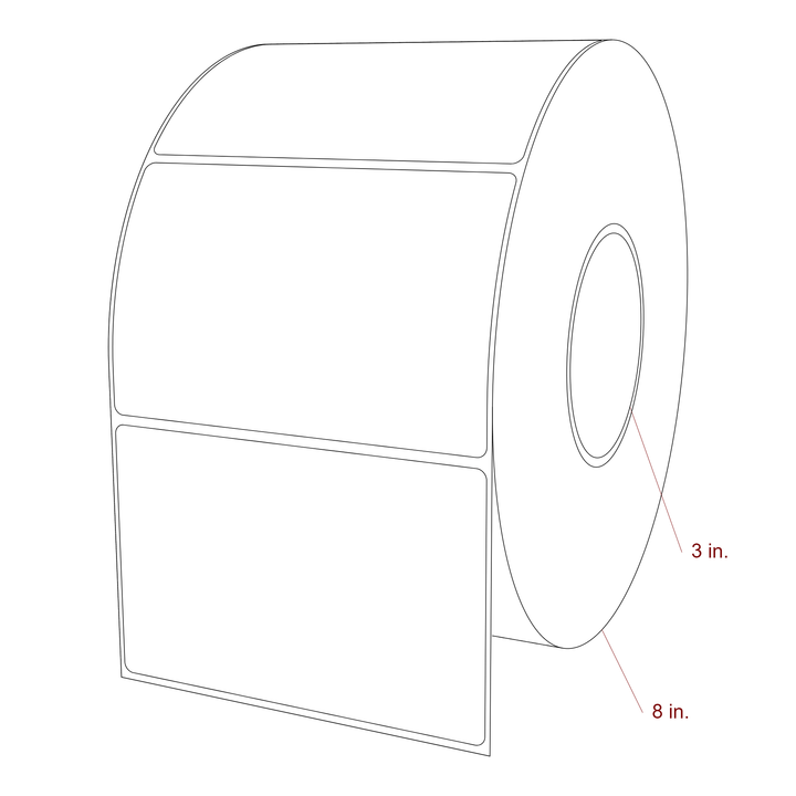 5 Inch x 3.25 Inch Rectangle Inkjet Label Roll - 3 Inch Core - 8 Inch Roll OD - 3D Perspective