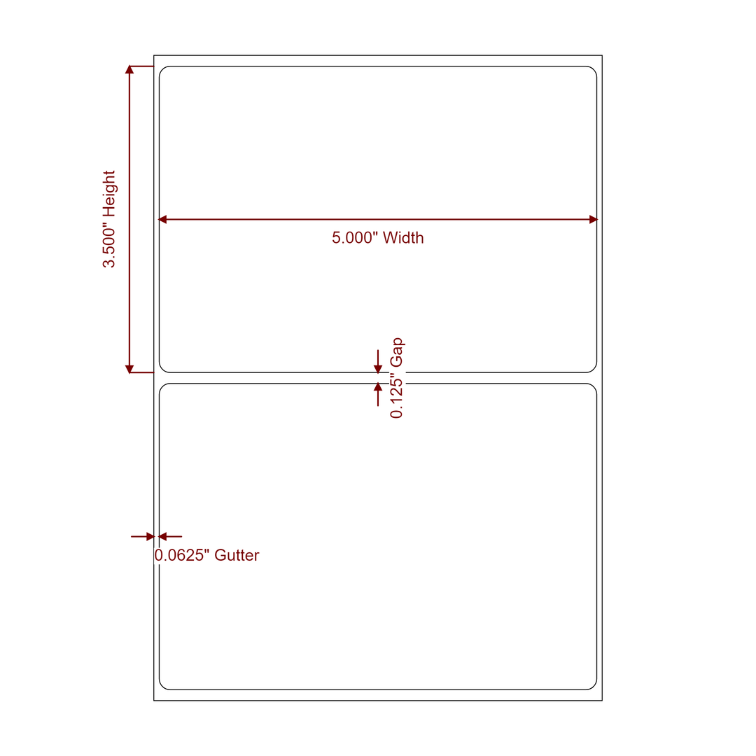 5 Inch x 3.5 Inch Rectangle Inkjet Label Roll - 2D Drawing