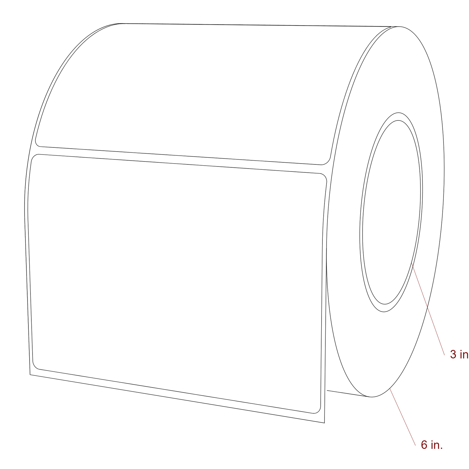 5 Inch x 3.5 Inch Rectangle Inkjet Label Roll - 3 Inch Core - 6 Inch Roll OD - 3D Perspective