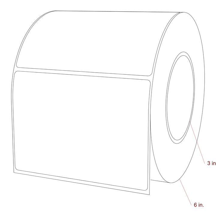 5 Inch x 3.5 Inch Rectangle Inkjet Label Roll - 3 Inch Core - 6 Inch Roll OD - 3D Perspective