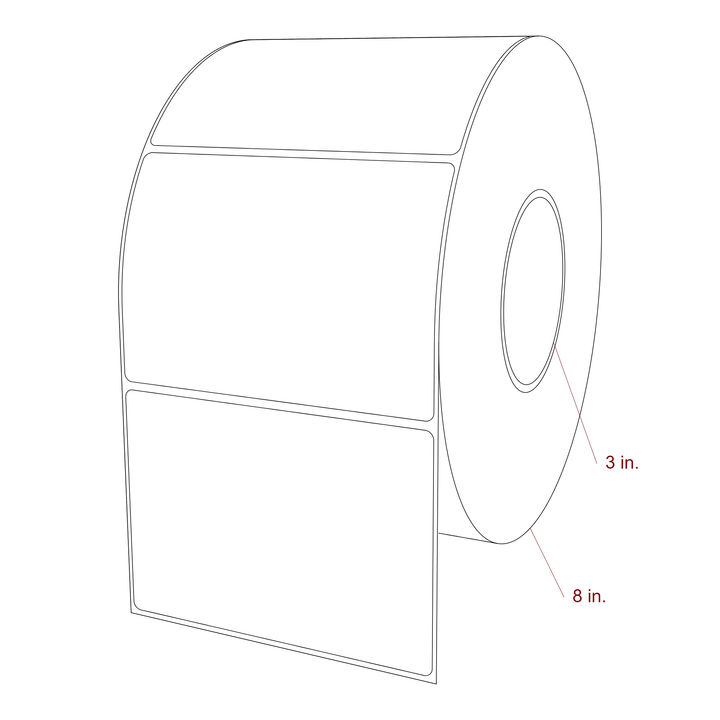 5 Inch x 3.5 Inch Rectangle Inkjet Label Roll - 3 Inch Core - 8 Inch Roll OD - 3D Perspective