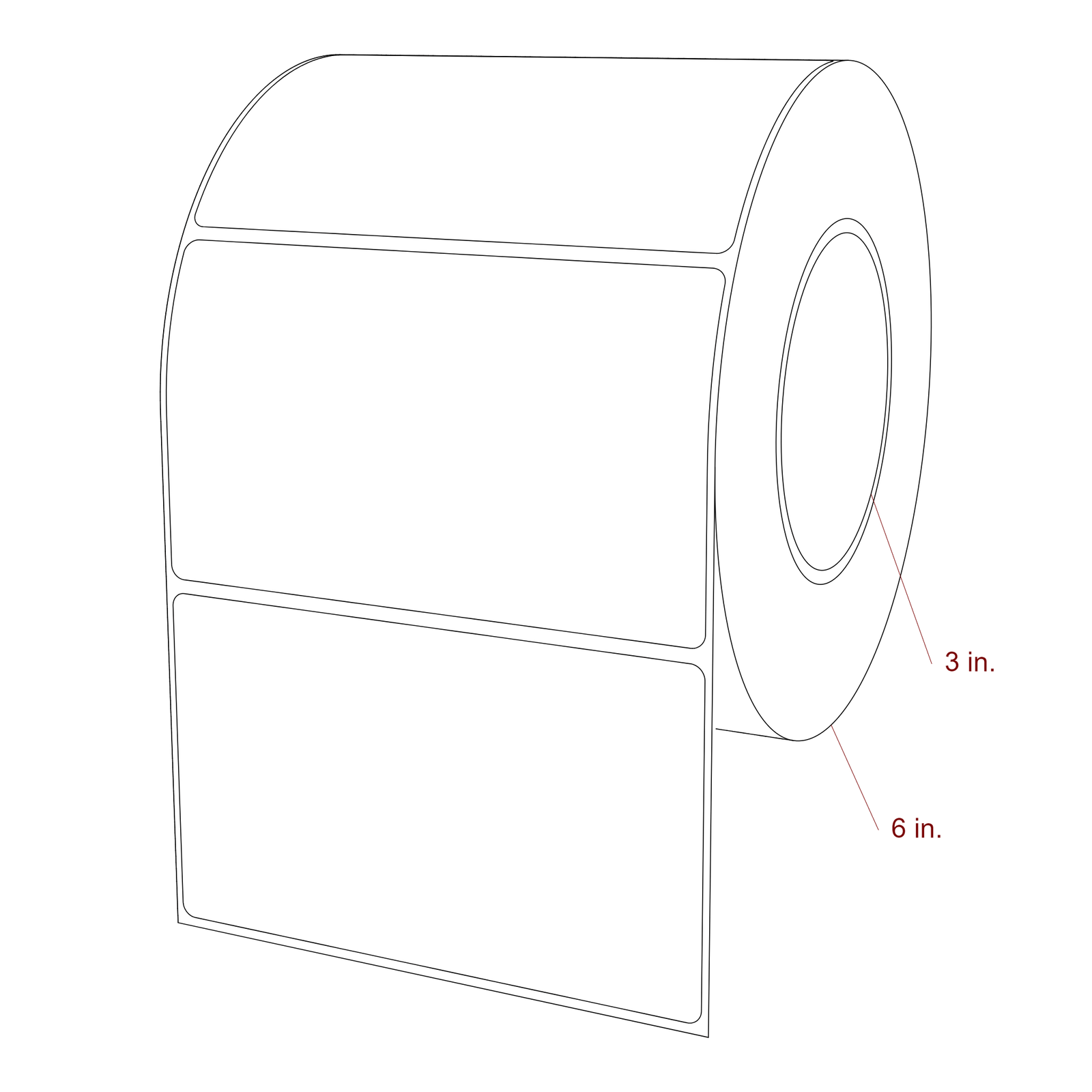 5 Inch x 3 Inch Rectangle Inkjet Label Roll - 3 Inch Core - 6 Inch Roll OD - 3D Perspective