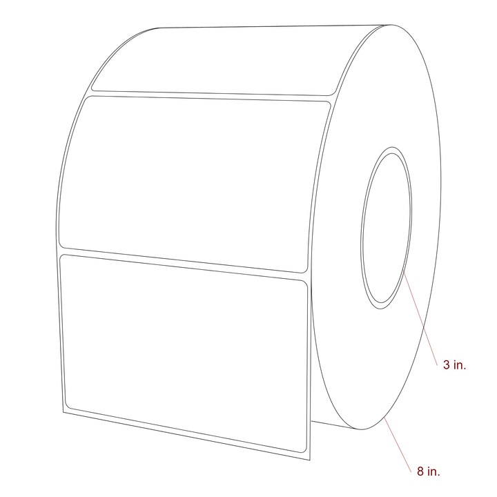 5 Inch x 3 Inch Rectangle Inkjet Label Roll - 3 Inch Core - 8 Inch Roll OD - 3D Perspective