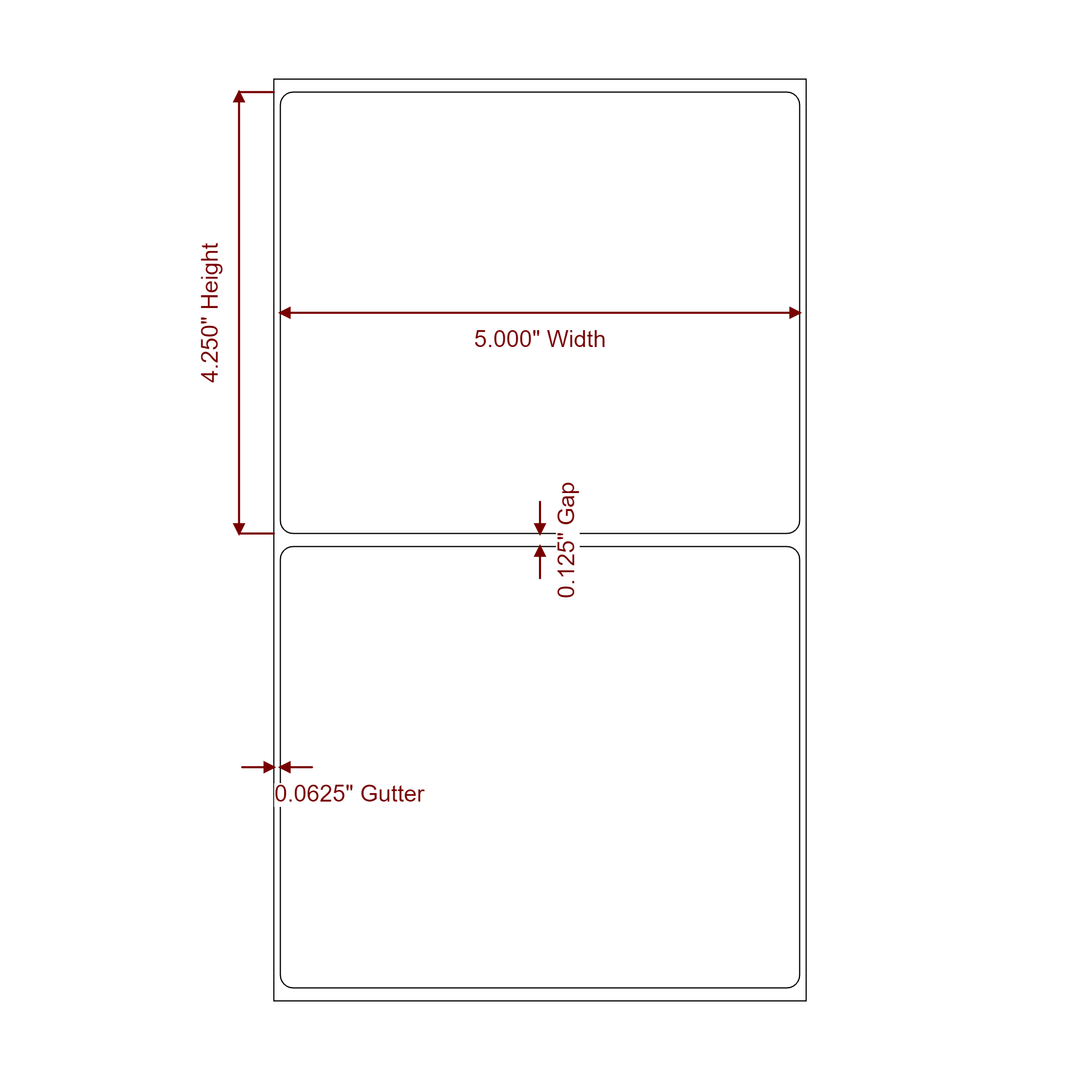 5 Inch x 4.25 Inch Rectangle Inkjet Label Roll - 2D Drawing