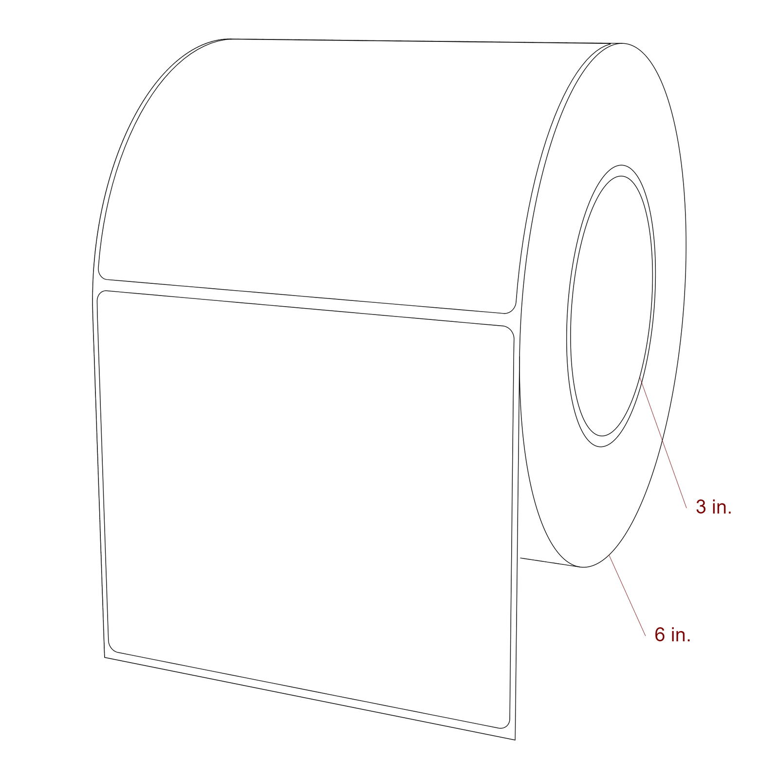 5 Inch x 4.25 Inch Rectangle Inkjet Label Roll - 3 Inch Core - 6 Inch Roll OD - 3D Perspective