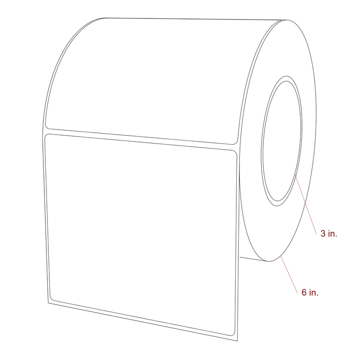 5 Inch x 4.25 Inch Rectangle Inkjet Label Roll - 3 Inch Core - 6 Inch Roll OD - 3D Perspective