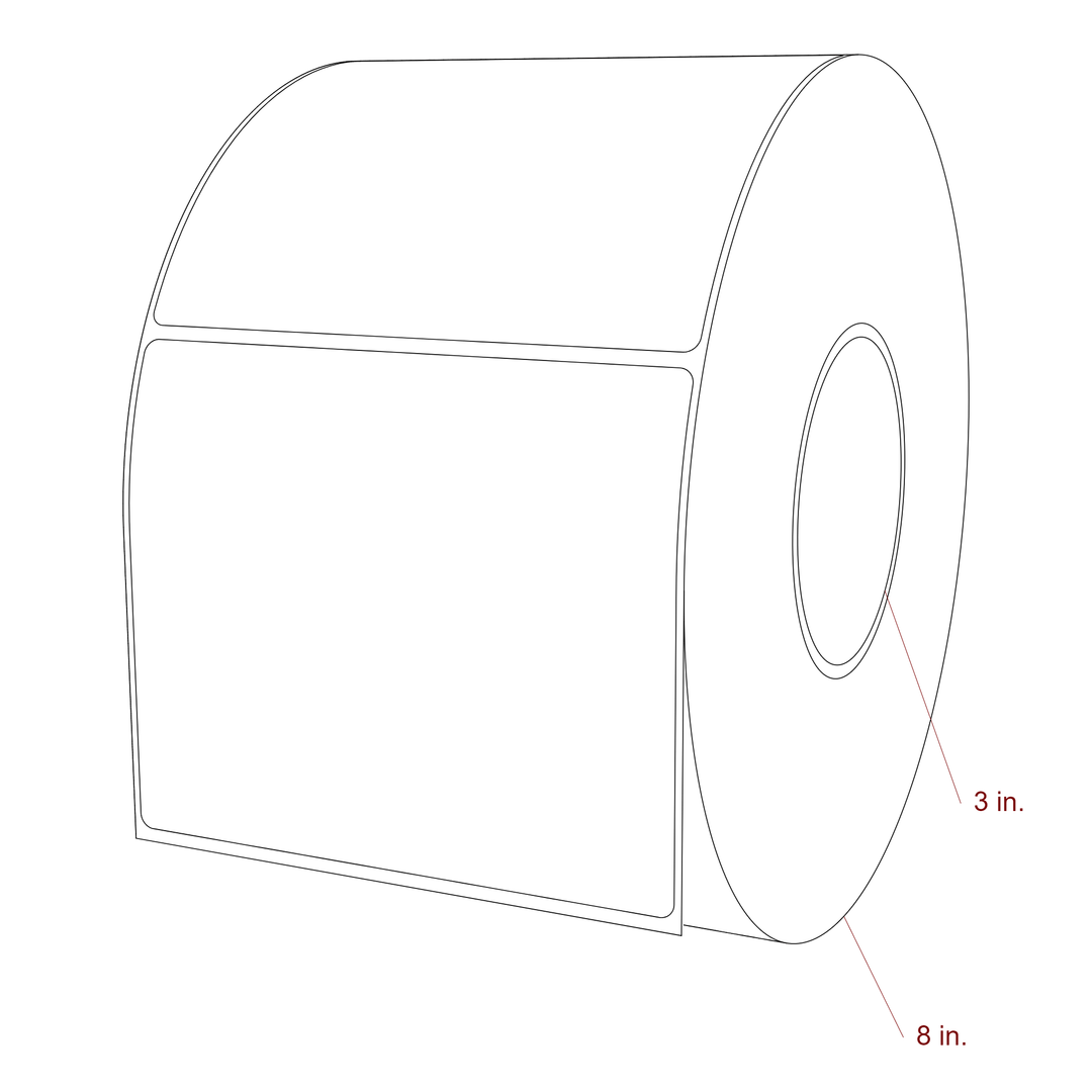 5 Inch x 4.25 Inch Rectangle Inkjet Label Roll - 3 Inch Core - 8 Inch Roll OD - 3D Perspective