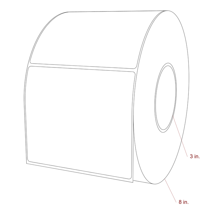 5 Inch x 4.25 Inch Rectangle Inkjet Label Roll - 3 Inch Core - 8 Inch Roll OD - 3D Perspective