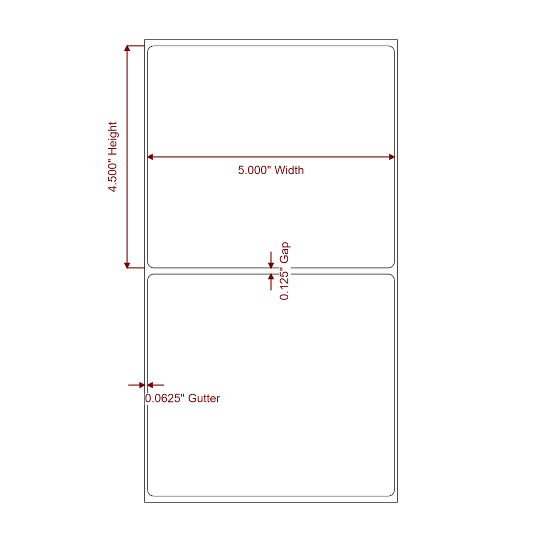 5 Inch x 4.5 Inch Rectangle Inkjet Label Roll - 2D Drawing