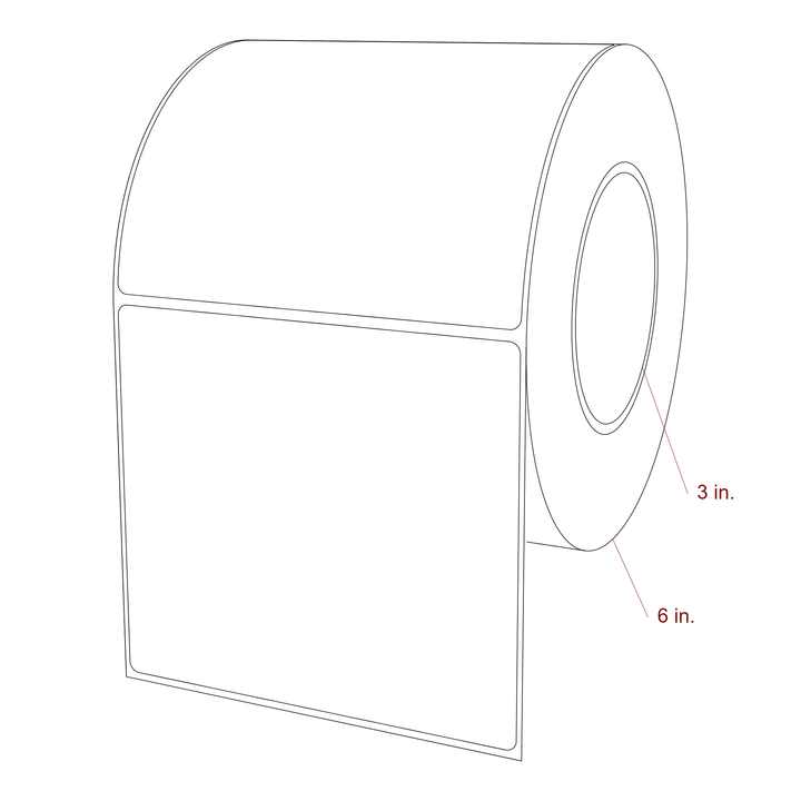 5 Inch x 4.5 Inch Rectangle Inkjet Label Roll - 3 Inch Core - 6 Inch Roll OD - 3D Perspective