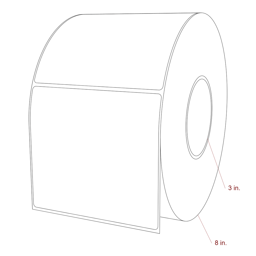 5 Inch x 4.5 Inch Rectangle Inkjet Label Roll - 3 Inch Core - 8 Inch Roll OD - 3D Perspective